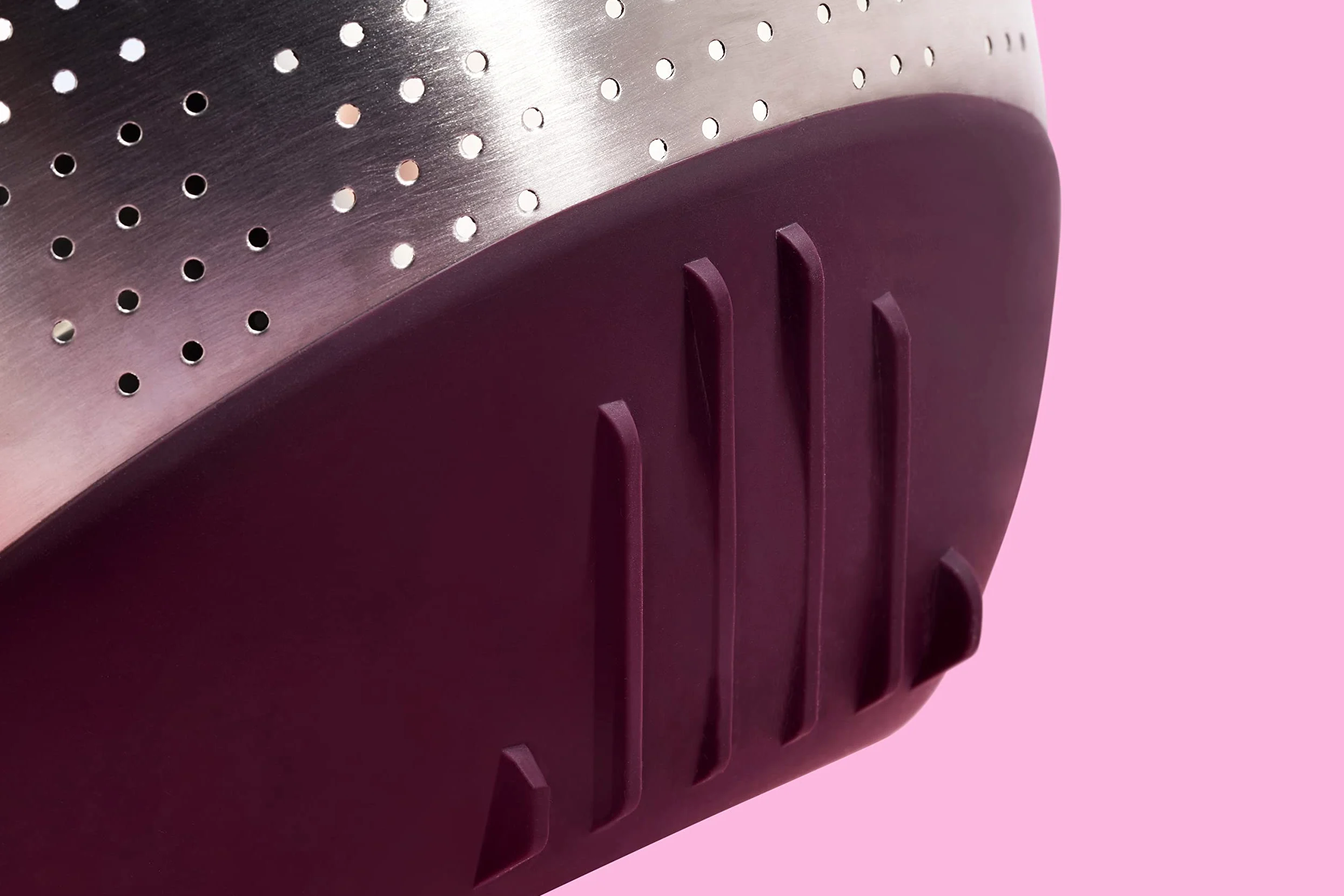 Reishunger Ciotola per bucato in acciaio inox (melanzana) – Colino per lavare riso e verdure – Con base in silicone antiscivolo