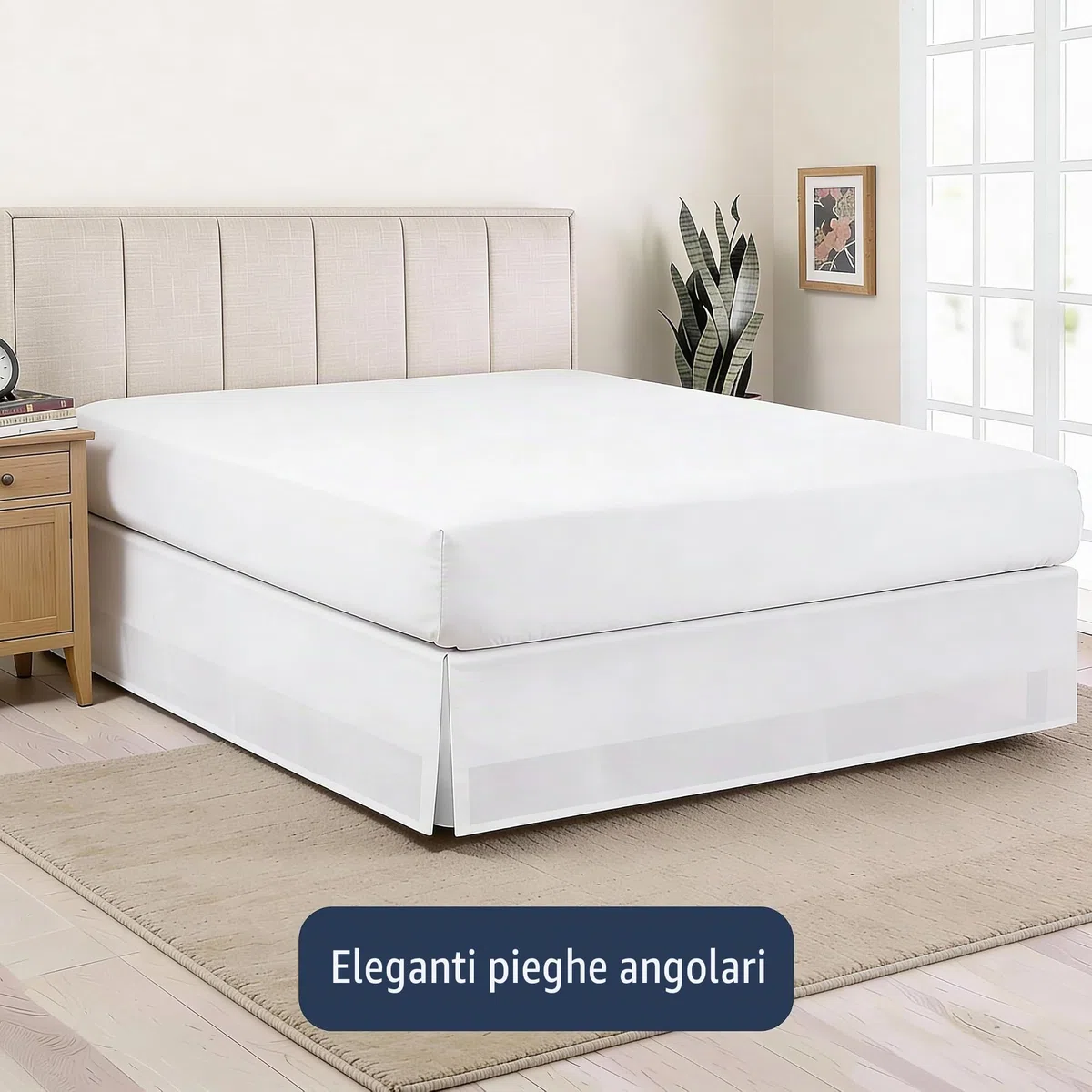 Lux Hotel - Mantovana giroletto in Microfibra, Stile Sartoriale, Lunghezza 35,5 cm, per Letto Matrimoniale, Colore: Bianco