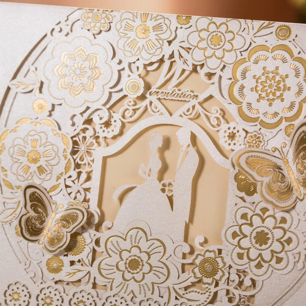 CYSKY Wedding Invitation Card 50 pezzi biglietti invito al taglio laser con carta stampabile vuota e buste per matrimonio, fidanzamento, anniversario (Bianca)