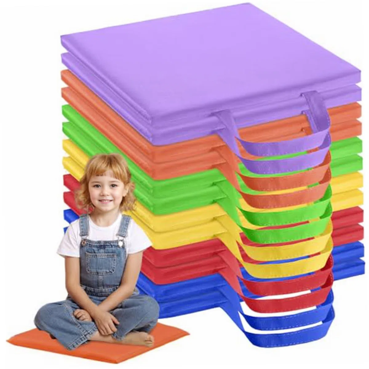 Cuscini per pavimenti per classe, cuscini per pavimenti da 12 pezzi da 12 pollici con maniglia, sedili a sedere flessibili morbidi per bambini, asilo nido, in età prescolare (6 colori)