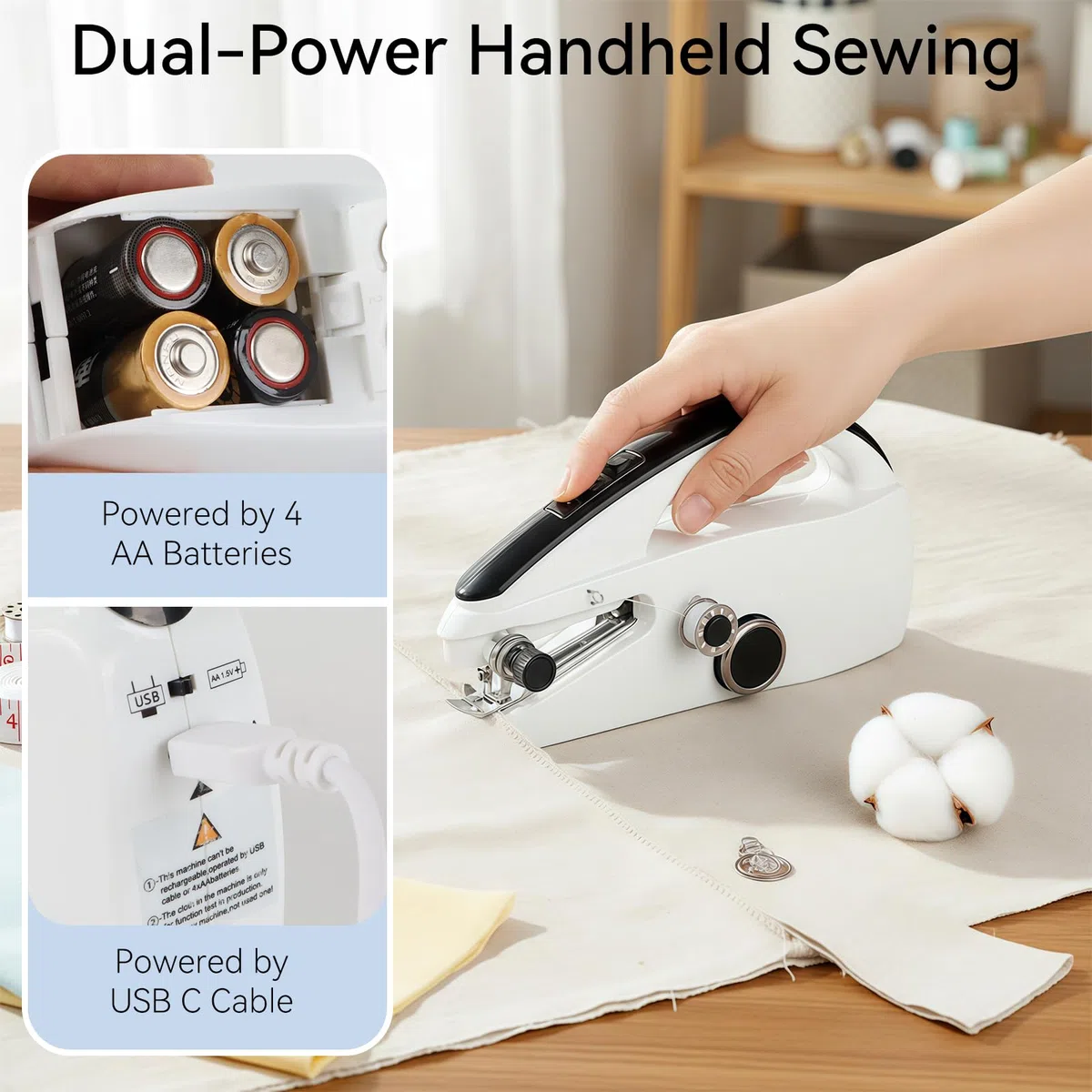 Macchina da Cucire Portatile, Qoosea Mini Macchina da Cucire Elettronica a 2 Velocità per Principianti, Cucitrice Portatile per Tessuti, Abbigliamento, DIY, Sewing Machine per Casa e Viaggi