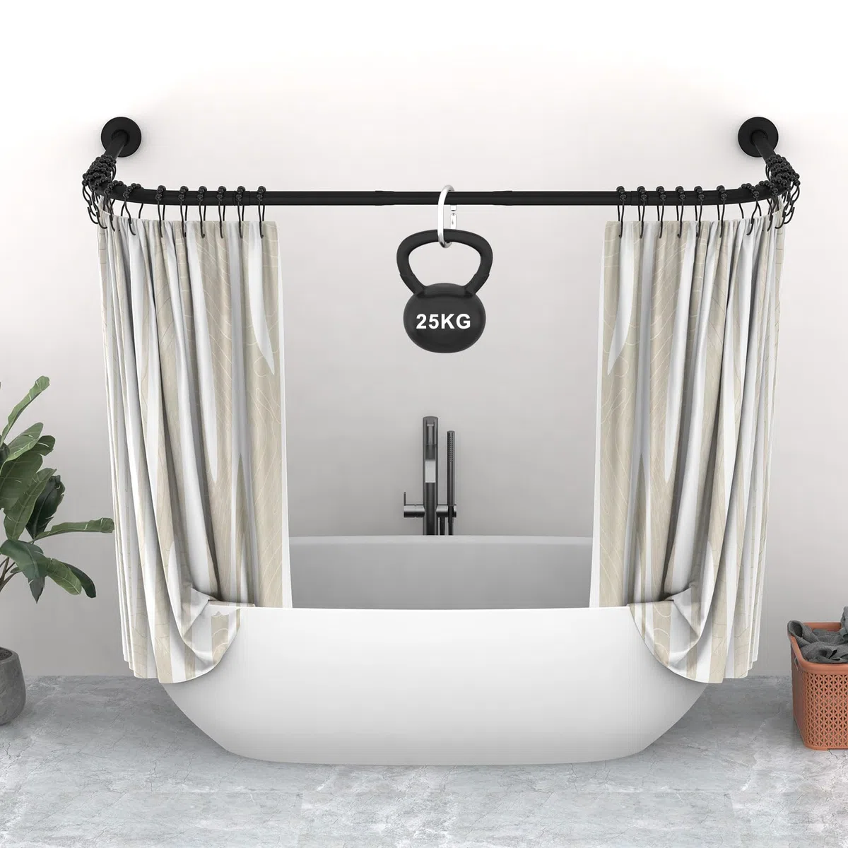Asta Tenda Doccia Angolare 2 in 1 Forma U o L, Bastone Doccia Estensibile in Acciaio Inox 304, Binario Regolabile per Tenda Vasca e Spogliatoio, Carico 25kg, con 24 Ganci, Nero