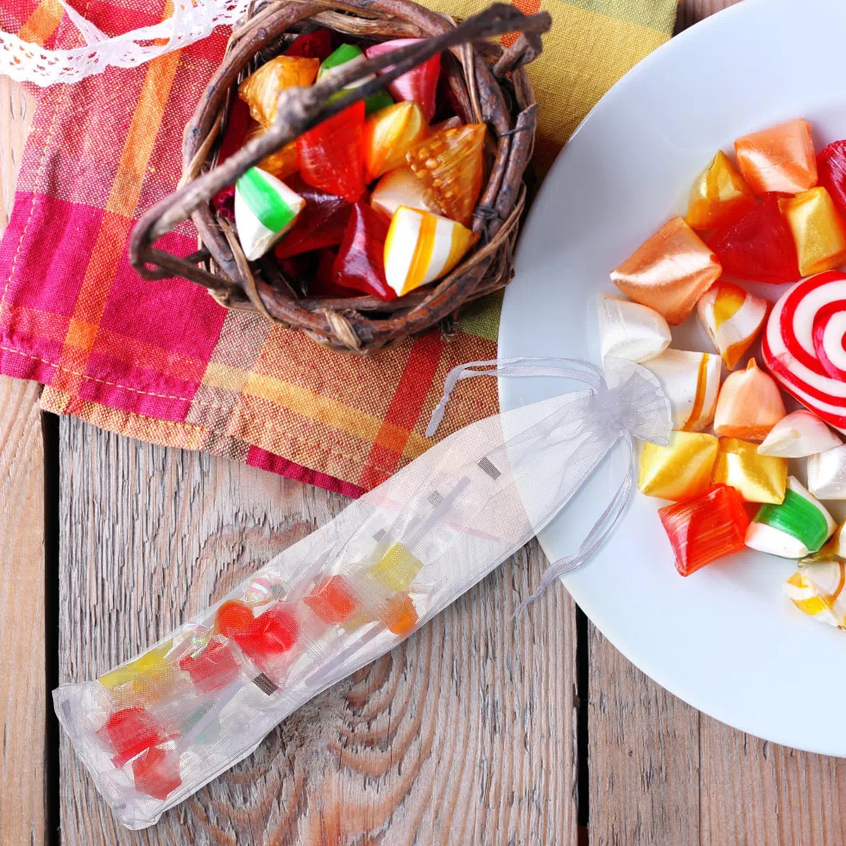 50 sacchetti per ventaglio a mano sacchetti in organza con coulisse borsa pieghevole per piccoli sacchetti di chiffon per dolci sacchetti regalo trasparenti per caramelle gioielli