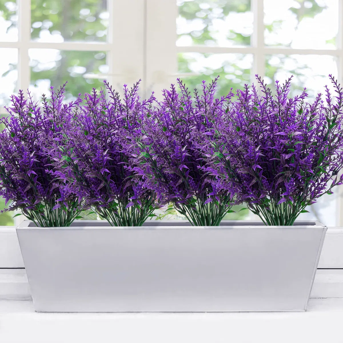 Fiori Artificiali, 12 Mazzi di Fiori di Lavanda Artificiali da Esterno, Piante da Balcone da Giardino Interno Impermeabile UV Protetto Fiori di Plastica, Viola