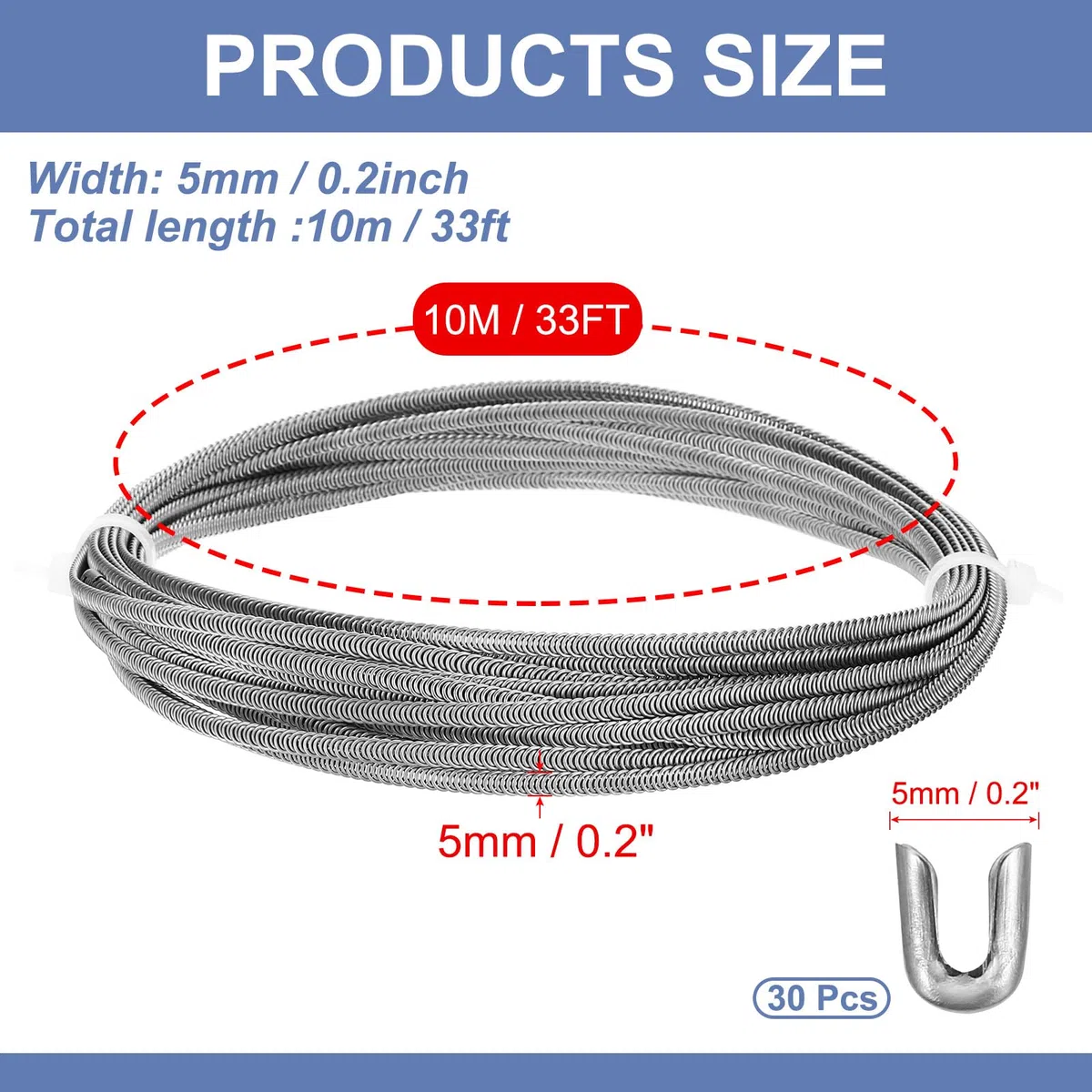 PATIKIL 33 Piedi 304 Inossidabile Corsetto Disossamento Spirale Metallo Disossamento con 32 Acciaio Disossamento Suggerimenti Struttura e Forma per Corsetto Fare Forniture (5mm LARGO)