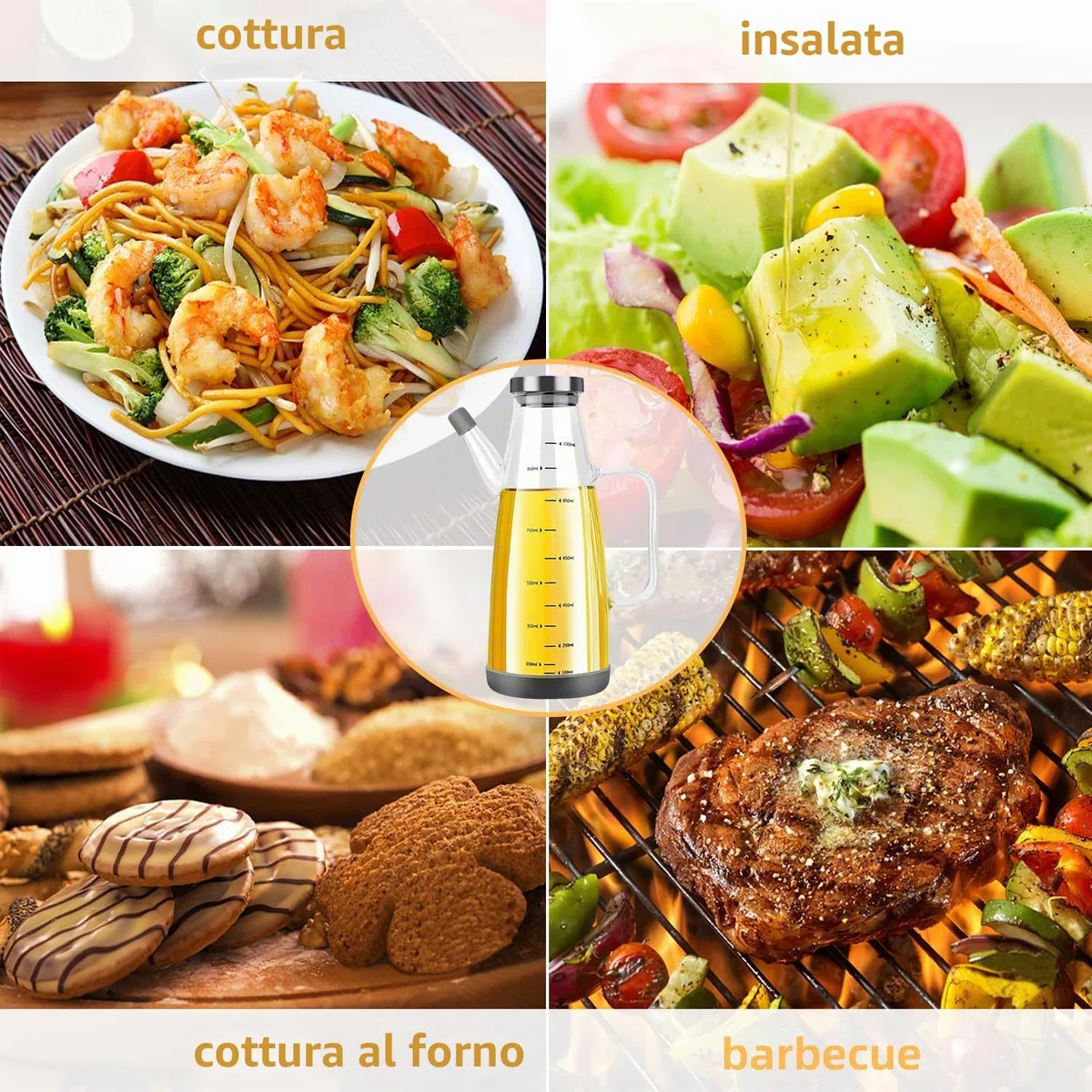 Bottiglia Olio,Vetro Dispenser Olio con Silicone Base,1L Vuota Aceto Bottiglia Olio Oliva para Cucina