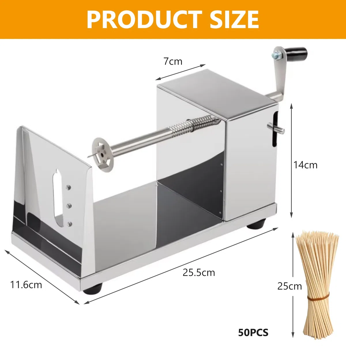 Affettatrice a spirale per patate, in acciaio inox, con 50 bastoncini di bambù, per frutta, patate, cetrioli o carote