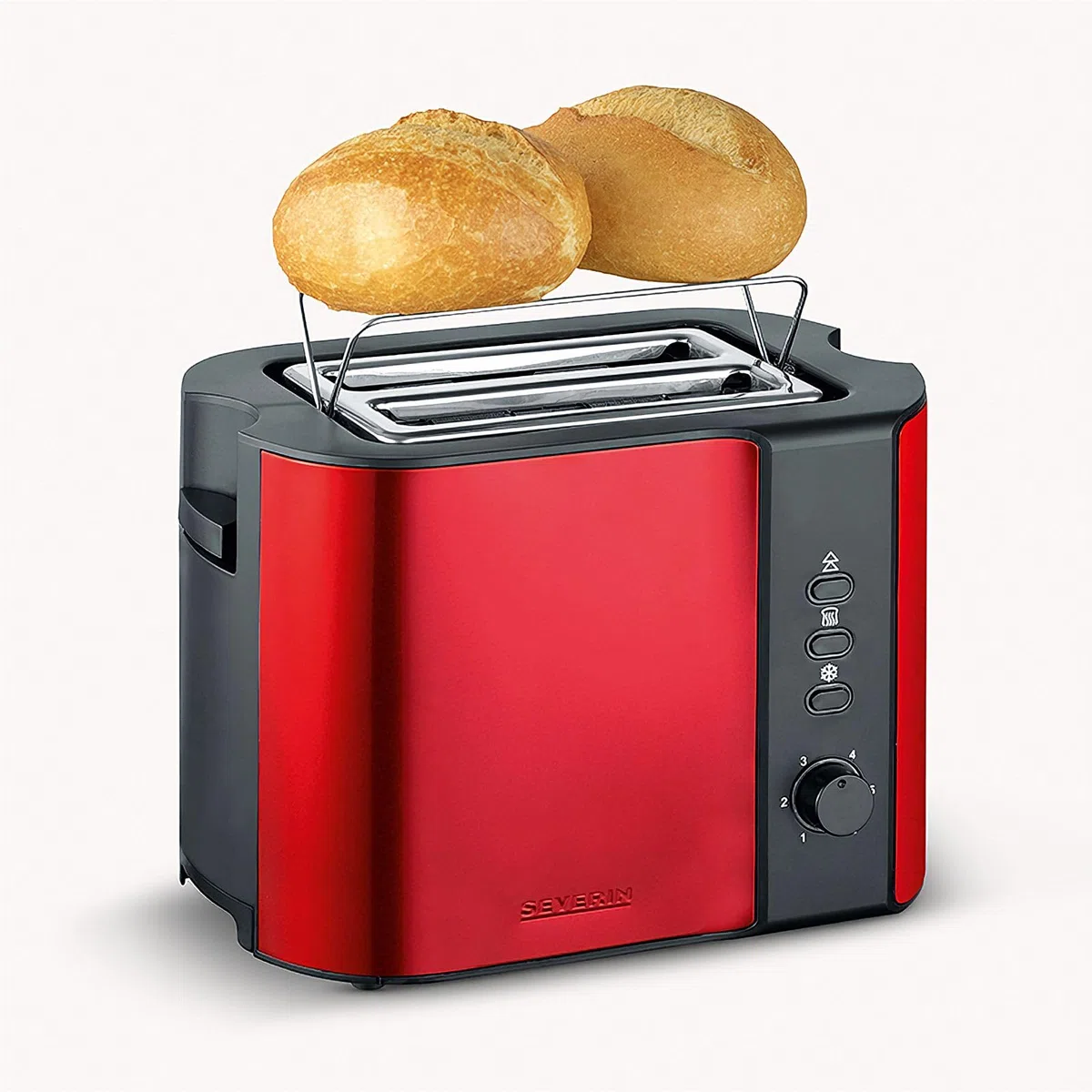 SEVERIN Tostapane Automatico Con Griglia Scaldapanini Integrata, Anche Per Fette Spesse, Per Tostare, Scongelare E Riscaldare, 800 W, Rosso Metallizzato / Nero, AT 2217