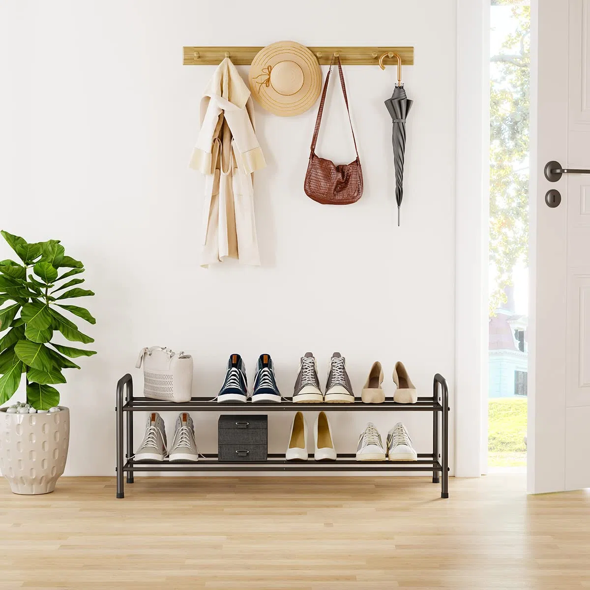 FANHAO Scarpiera Potenziata in Acciaio Inossidabile a 2 Livelli, Organizer Scarpe Ripiano per Scarpe di 8 Paia di Scarpe, per Soggiorno, Guardaroba e Corridoio, 80 x 26 x 33.5cm (Nero opaco)