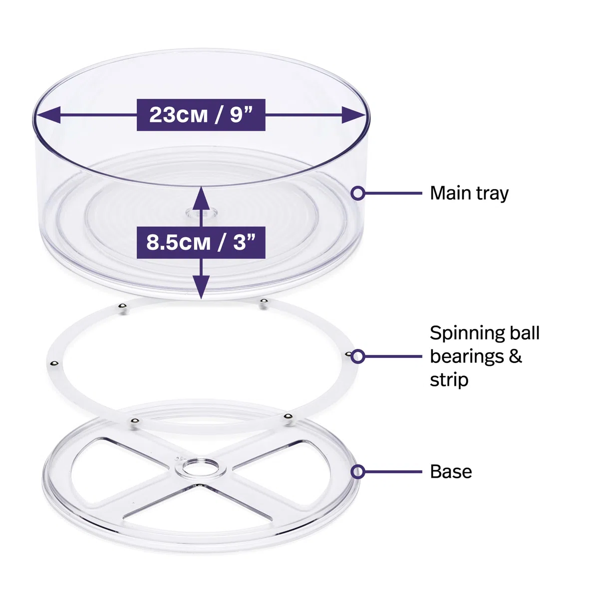 MATANA - 2 Piatto Girevole Lazy Susan, 360° (23cm) - Bordo Alto - Vassoio Girevole, Porta Spezie Girevole - Organizer per Condimenti, Cosmetici - Cucina, Frigo, Armadio, Bagno