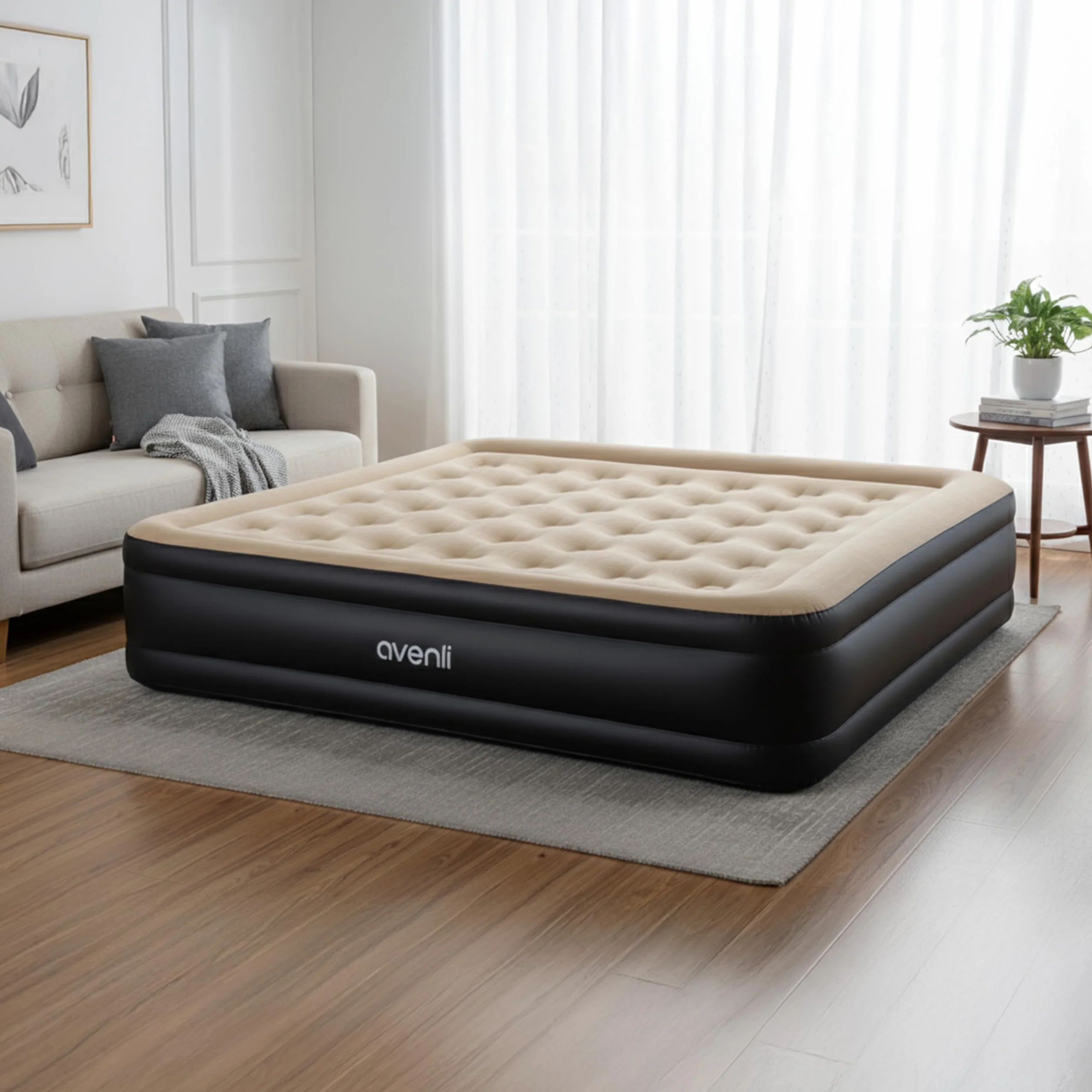 AVENLI Materasso Gonfiabile Matrimoniale 203x157x47 cm, Letto Gonfiabile Autogonfiabile 2 Persone con Pompa Elettrica Integrata, Materasso per Campeggio e Letto Ospiti, Coil-Beam, beige