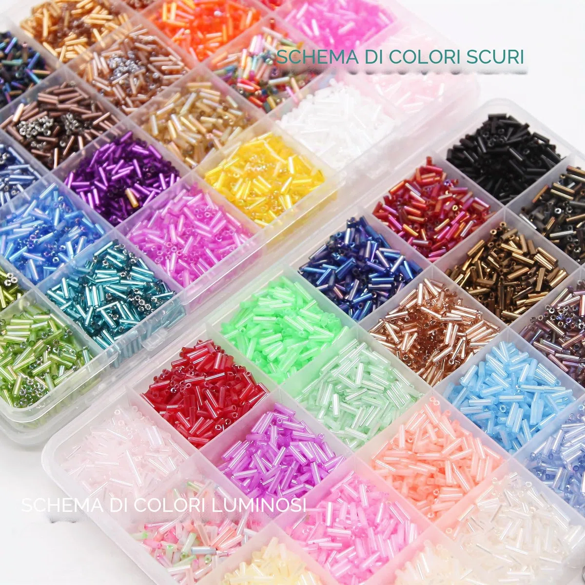 EuTengHao 14400pcs perline di vetro Bugle Seed Beads Kit perline tubo per braccialetto fai da te collane artigianato gioielli Making Supplies (7 mm, 300 per colore, 48 colori)
