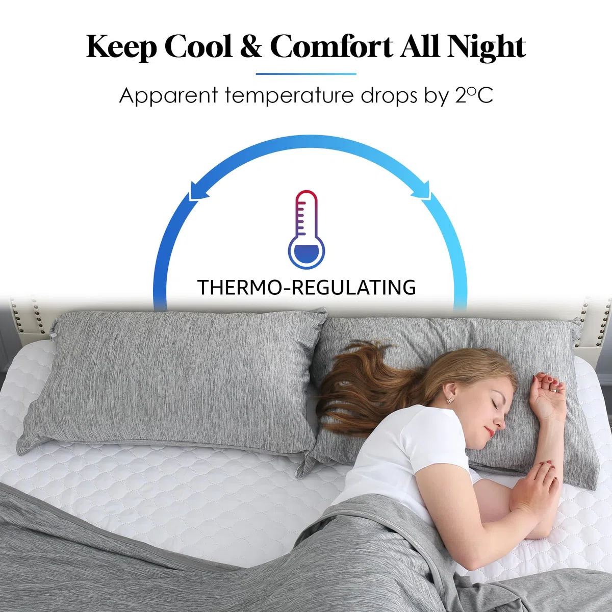 Federa per cuscino rinfrescante con cerniera, Arc-Chill Fibra Fredda Q-Max > 0.45 per chi dorme caldo, morbide, traspiranti, delicate sulla pelle, confezione da 2, Grigio, 50 x 75 cm