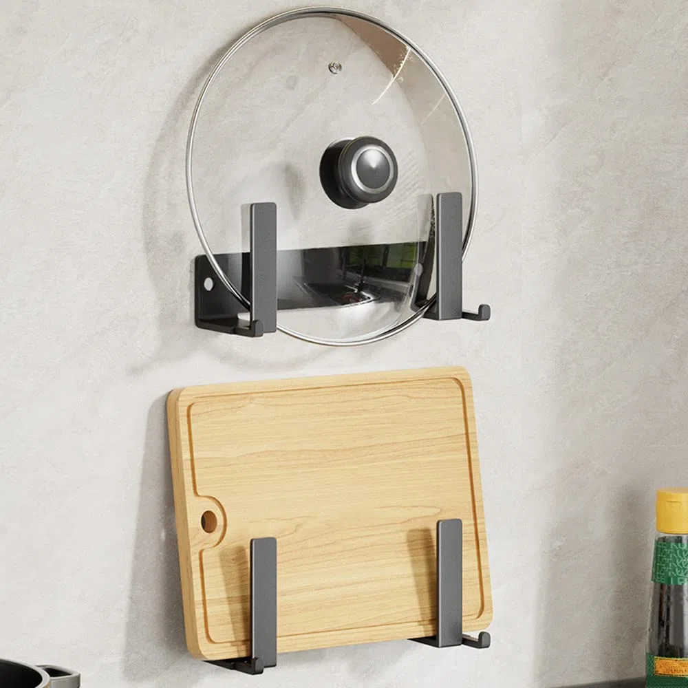 Porta Coperchio per Pentola Supporto per Coperchio di Pentola Organizzatore Montato a Parete con Adesivo Non è Necessario Forare, Doppio Uso per Cucine, Armadi（2 Pezzi，con lavello）