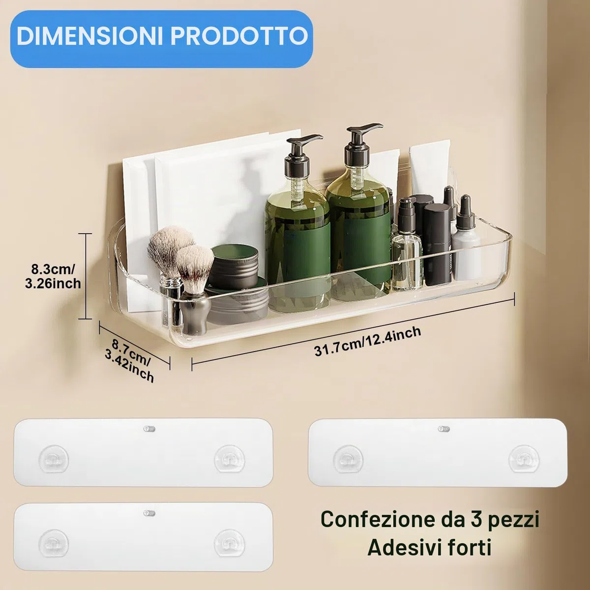Diesisa 2 Pezzi Mensola Doccia Senza Foratura, Mensole Bagno a Parete, Porta Oggetti Doccia Adesive, Organizer Doccia Asciugatura Rapida, Porta Bagnoschiuma da Doccia per Bagno (Lungo-Trasparente)