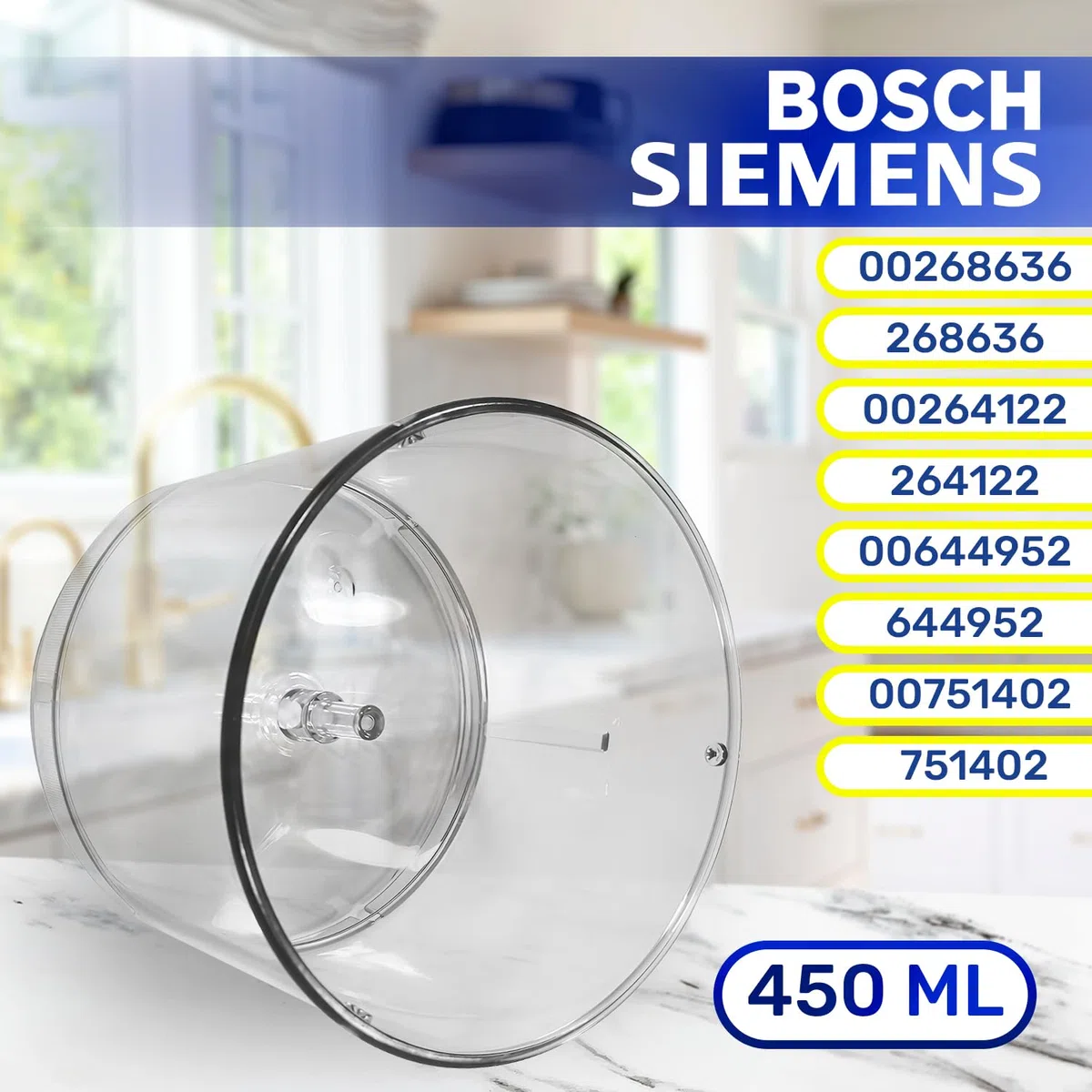 MONTERAL Ciotola per Frullatore a Immersione 450 ml con Codice Originale 00268636 12052085 per Bosch per Siemens - Garanzia di 10 Anni