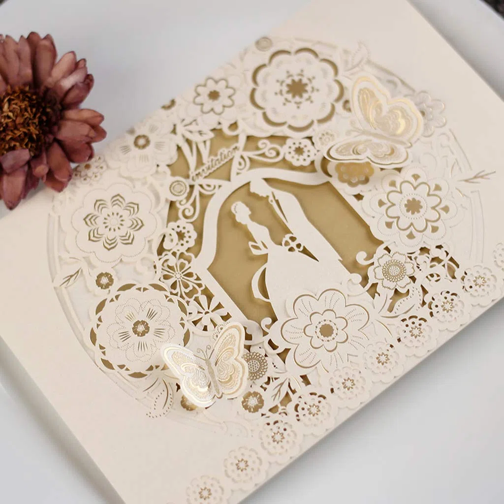 CYSKY Wedding Invitation Card 50 pezzi biglietti invito al taglio laser con carta stampabile vuota e buste per matrimonio, fidanzamento, anniversario (Bianca)