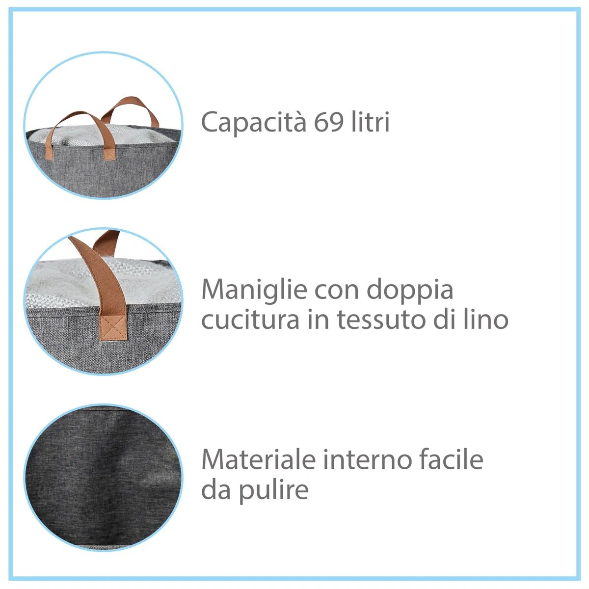 LOVE IT STORE IT - Premium - Cestino rotondo grande in tessuto di alta qualità - Extra grande e robusto - Grigio - 50x50x35 cm