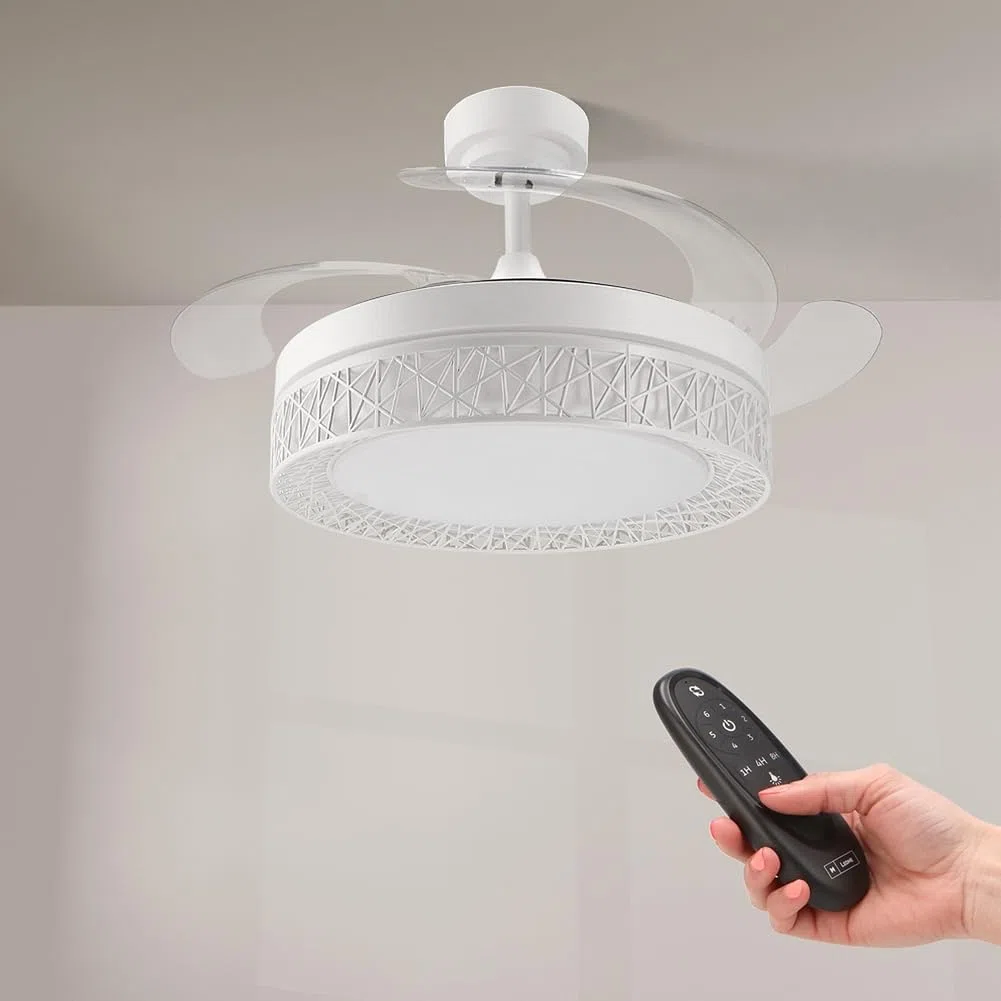 M mimotec - Ventilatore a Soffitto Led Bianco Aqua 66W con luce, telecomando, basso consumo energetico, motore DC 30W+Luce LED 36W, 6 velocità, silenzioso, 4 Pale sganciabili, estate-inverno, timer