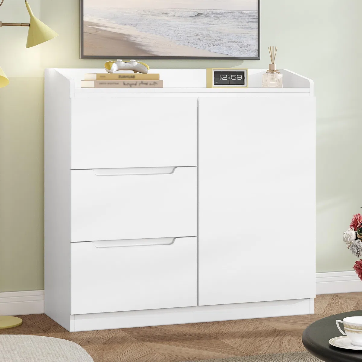 Hzuaneri Cassettiera, 3 cassetti, Cassettiera Camera da Letto con Piano di Lavoro, Mobile Ingresso, Stile Moderno, Adatto per Soggiorno, Camera da Letto, Corridoio, 40 x 80 x 87 cm, Bianco DC12303X