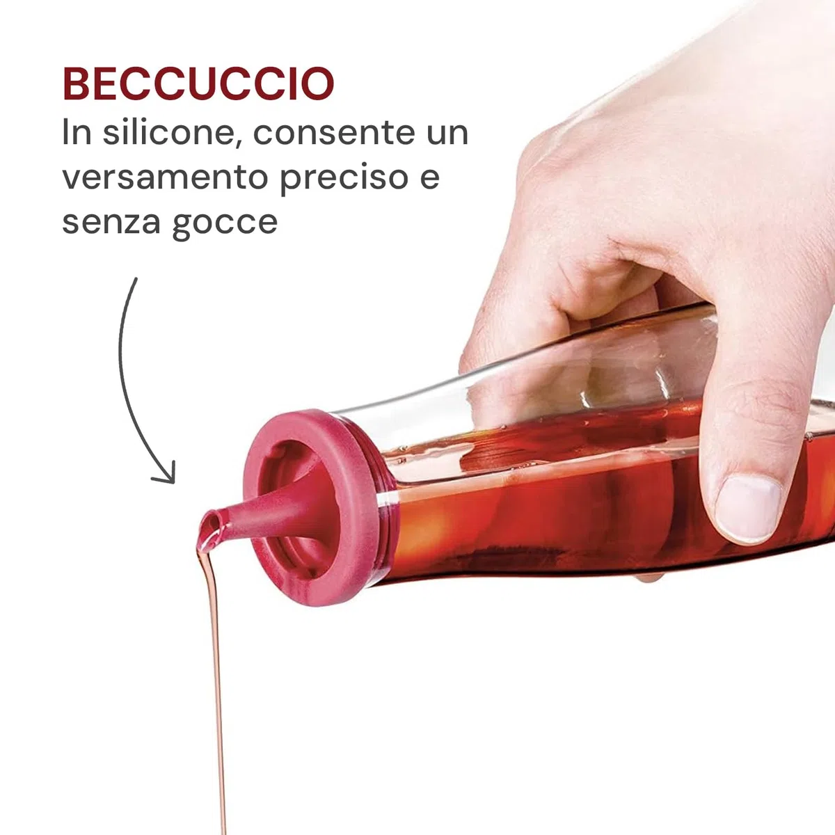Avilia Set da Tavola Olio e Aceto 250ml - Realizzate in Vetro Robusto - Beccucci Flessibili Antigoccia in Silicone - Tappi Colorati Verde e Bordeaux - Supporto Comodo ed Elegante - Facile da Pulire