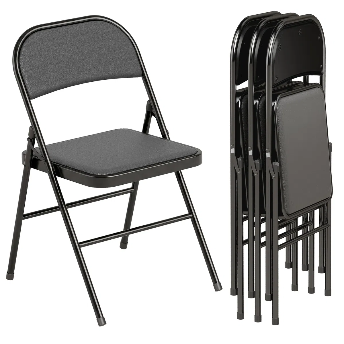 HOMCOM Set di 4 Sedie Pieghevoli Imbottite in Finta Pelle PU, Sedie Richiudibili Salvaspazio in Acciaio, Sedia Pieghevole da Interno per Casa, Ufficio, Festa ed Eventi, 45x46x78 cm, Nero