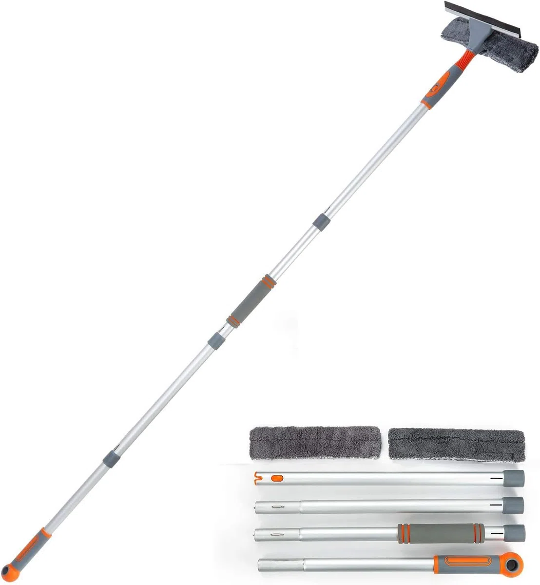 lavavetri professionale 2 in 1, con asta di prolunga, sistema di lavaggio per finestre, con testa pieghevole, strumento per la pulizia di finestre alte, per interni ed esterni