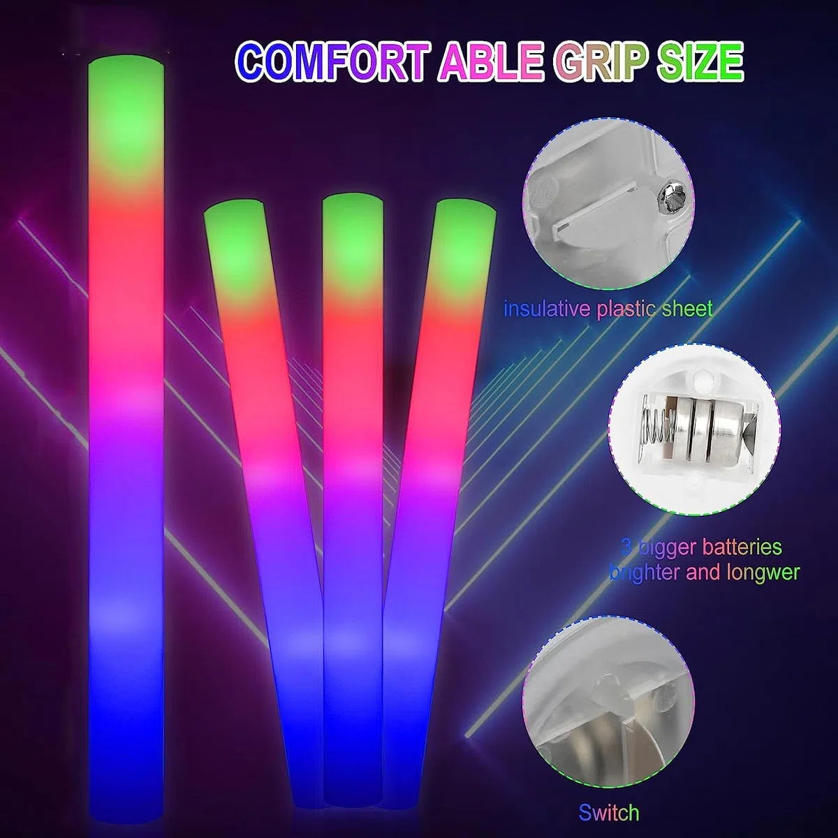 69pcs Bastoncini Luminosi In Schiuma,Multicolore Bastoncini Luminosi fluorescenti,Bastoncini luminosi per feste Matrimonio Compleanni Halloween Natalizi