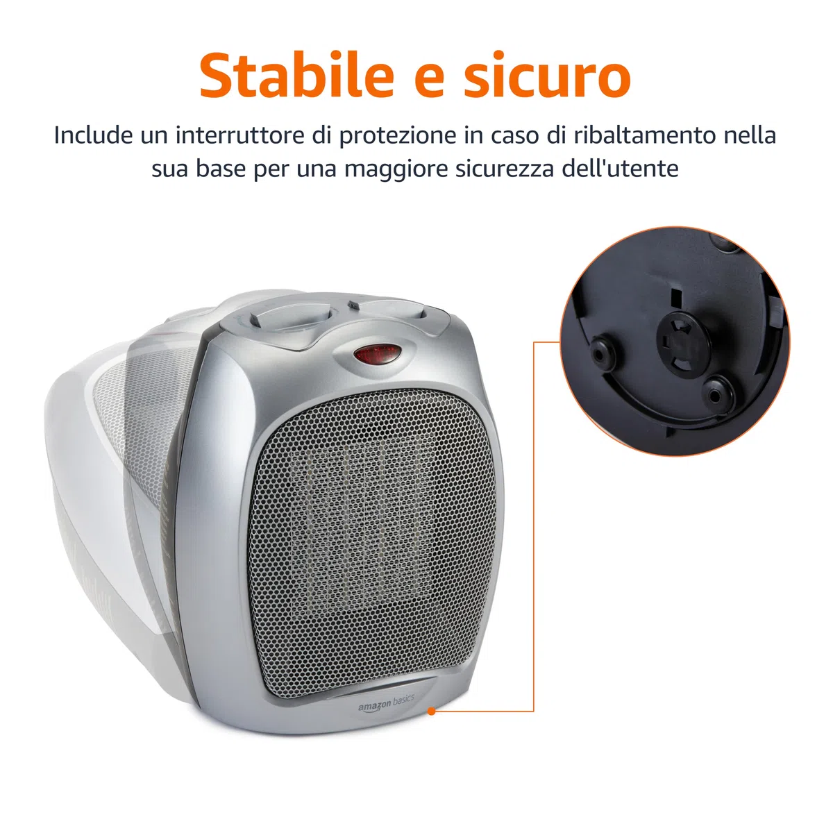 Amazon Basics Termoventilatore in ceramica da 1800 Watt con termostato regolabile - Argento