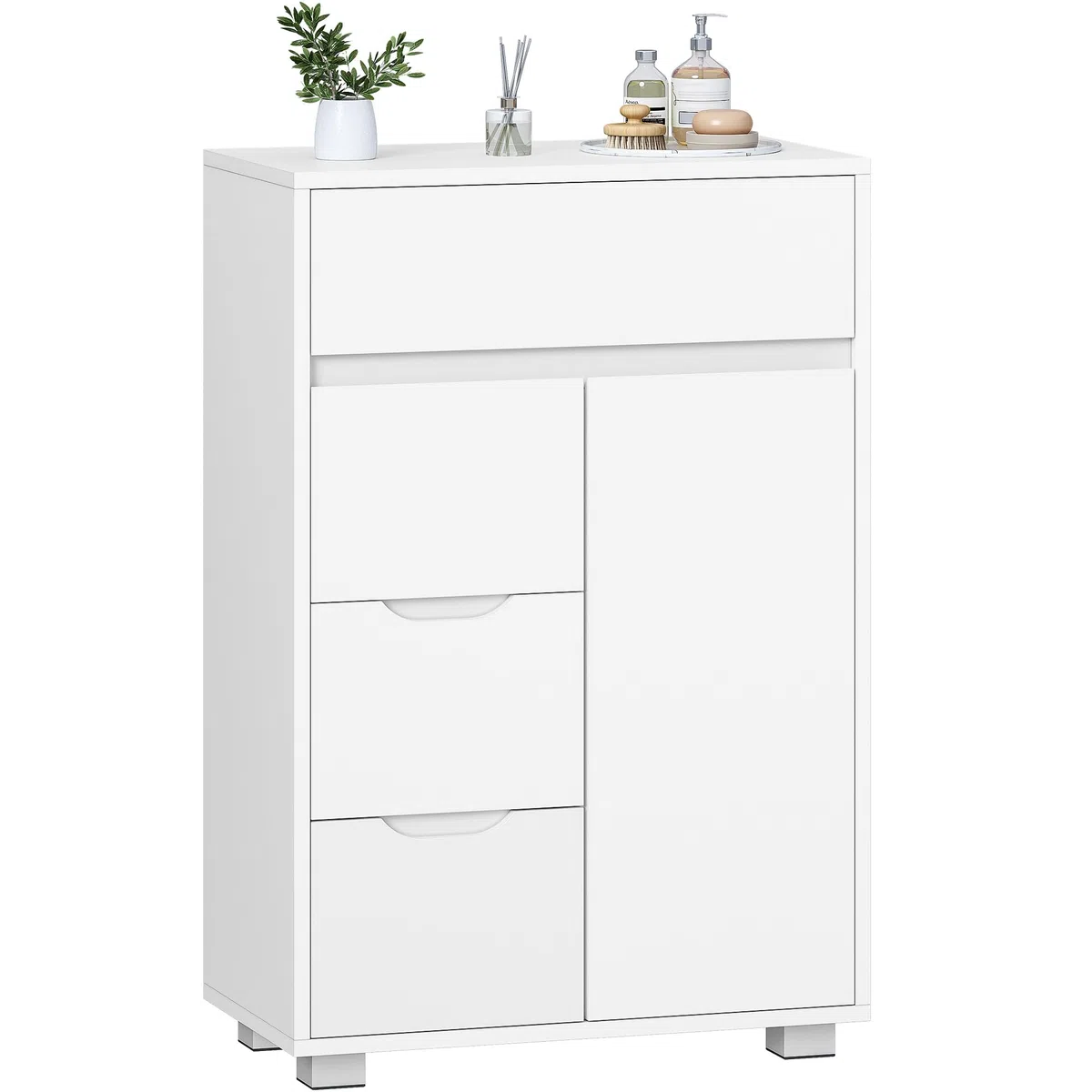 Hzuaneri Mobile Bagno, 4 Cassetti e 1 Anta, Ripiani Regolabili, Grande Capacità di Stoccaggio, Moderno, per Soggiorno o Bagno, Dimensioni, 30 x 55 x 82 cm, Bianco SC05503X