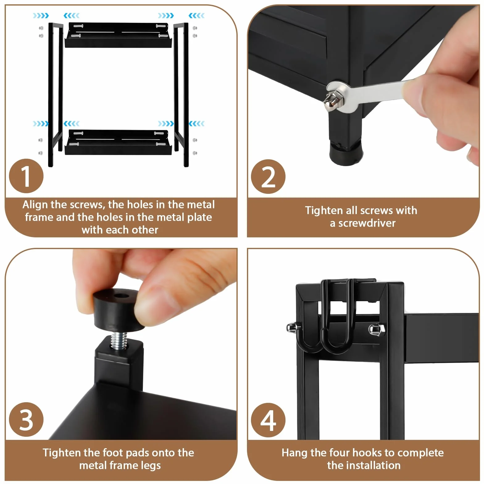 Porta Spezie in Piedi Per Cucina - 2 Ripiani Salvaspazio in Acciaio al Carbonio - Grande Capacità Organizzatore Per Bagno e Ufficio, Nero