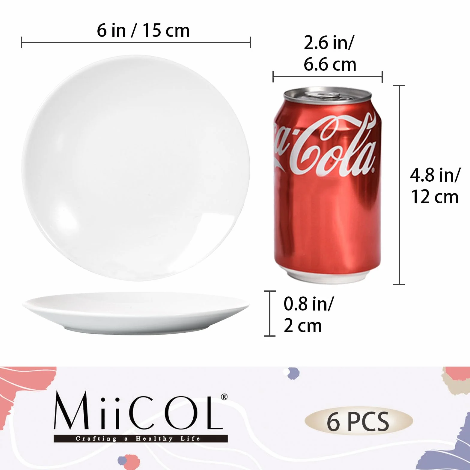 Miicol Piattini da dessert, Piattini per torta in ceramica da 15 cm, Piatti per colazione bianchi, Mini piatti di porcellana, Per servire torta, pane, insalata, snack, Set di 6 pezzi