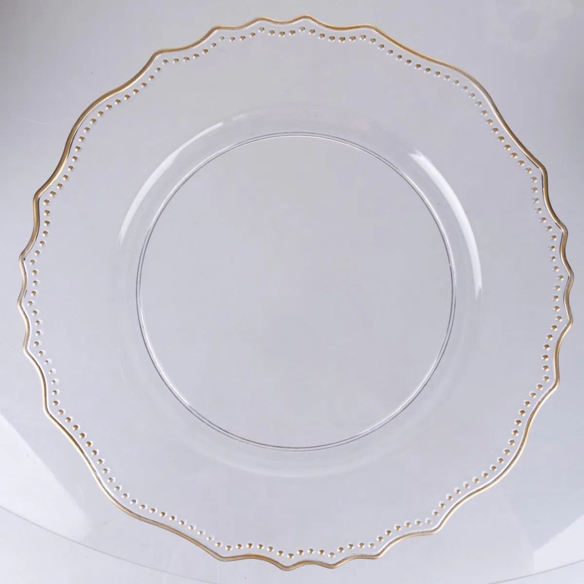 Set 6 Sottopiatto Ø 33 cm trasparente forma smerlata con bordino oro, Versailles
