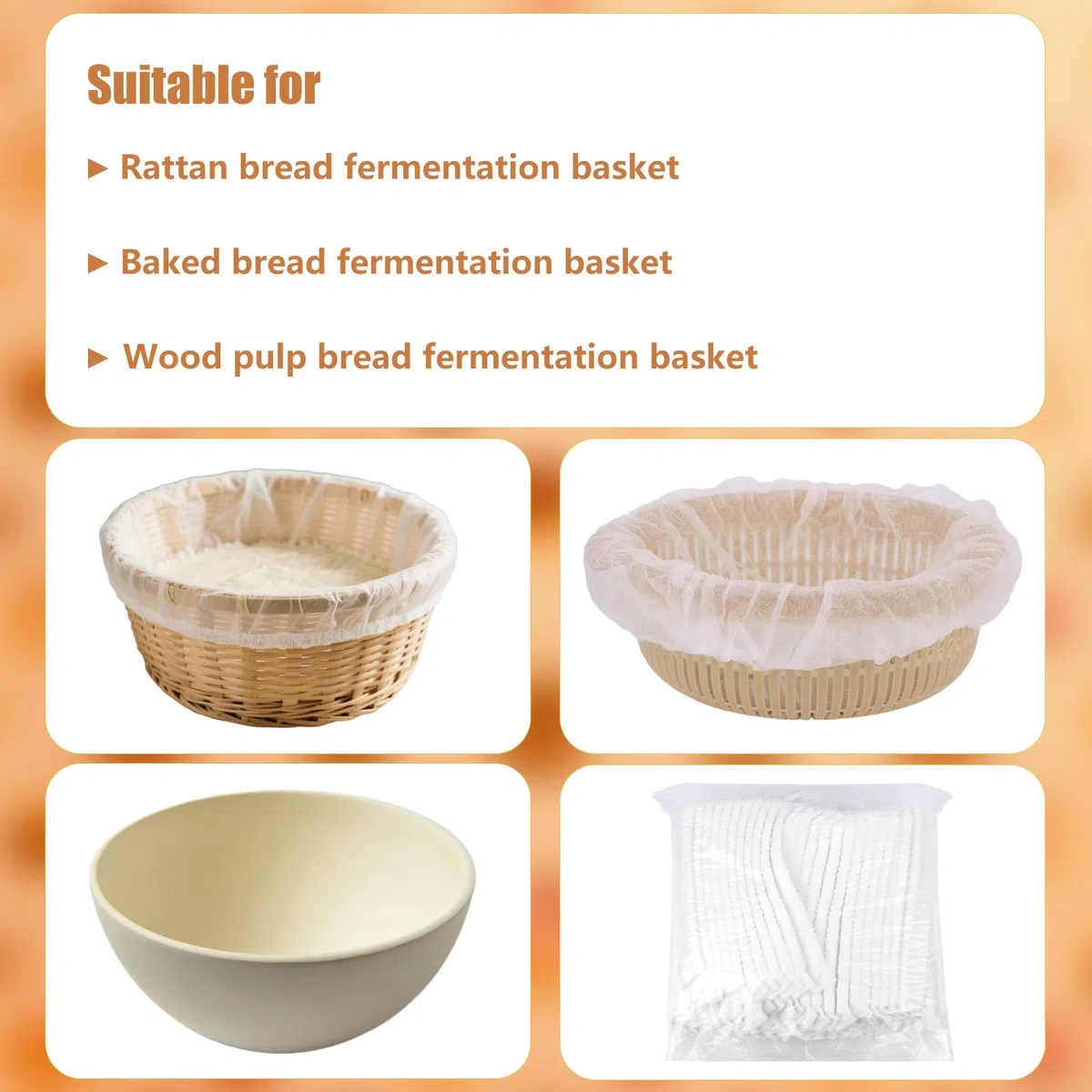 BOXOB 100pz Fodera in Tessuto per Cestino di Lievitazione del Pane, Copertura Usa e Getta Antiadesiva Lievitazione dell'Impasto Accessori per la Cottura del Pane a Lievito Madre