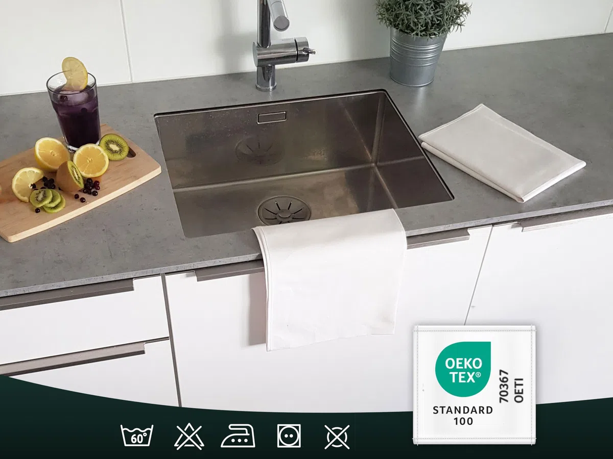 ZOLLNER 4 strofinacci, canovacci da cucina, misto lino, 50x70 cm, bianco grezzo