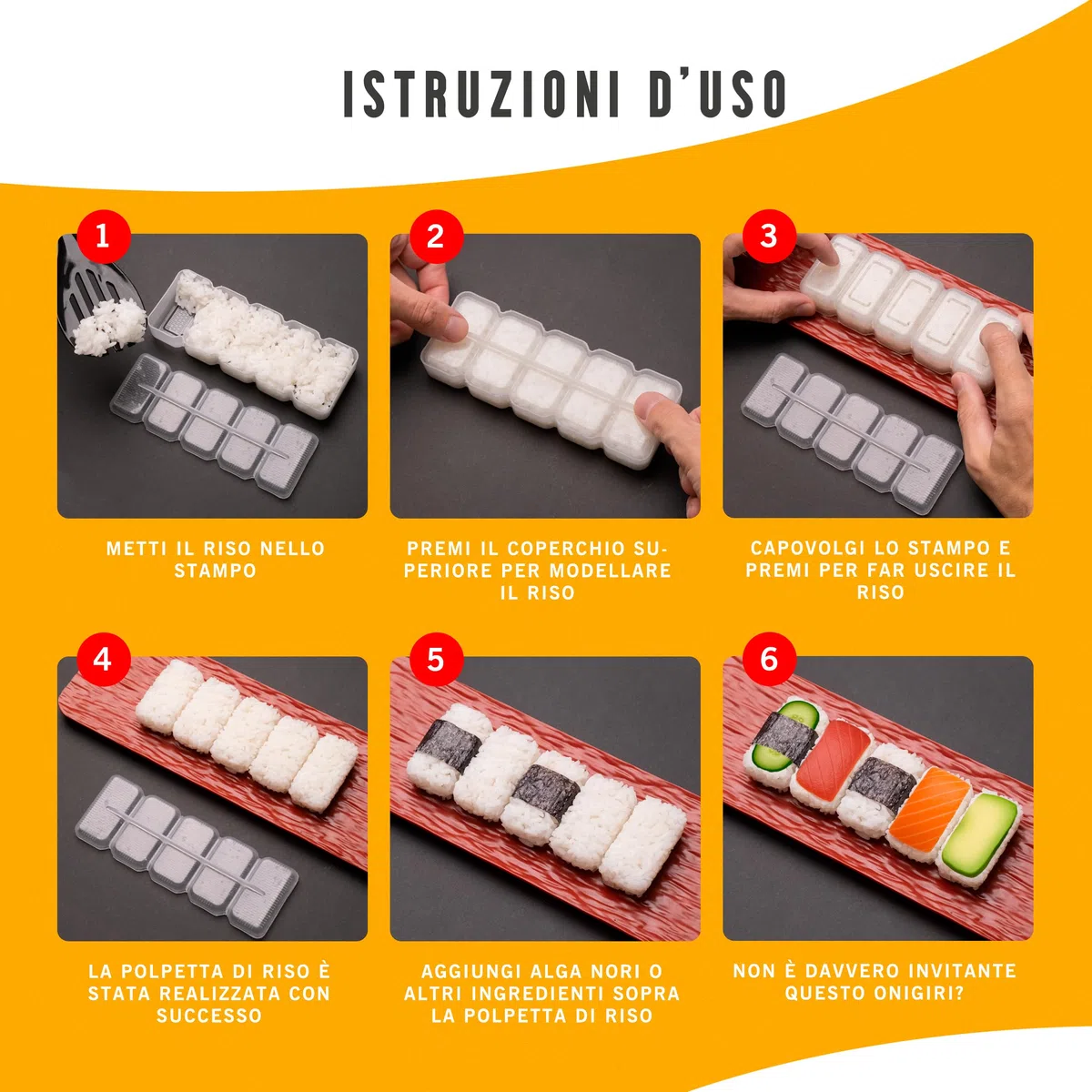 Kit Sushi 15 Pezzi - Sushi Kit Fai da Te con Stampi Nigiri, Tappetino Bambù, Coltello, Bacchette e Vassoio - Set Sushi Maker Casa con Guida e Video - Offerta Speciale per Rinnovo Stock Limitato