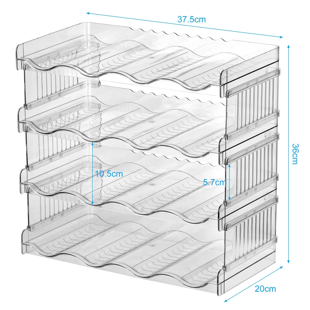 Organizzatore Bottiglie Impilabile Portabottiglie Plastica Frigo Trasparente Scaffale per Bottiglie Acqua e Vino per 16 Bottiglie Bottiglia d'acqua Organizzatore per Frigorifero, Cucina, Dispensa