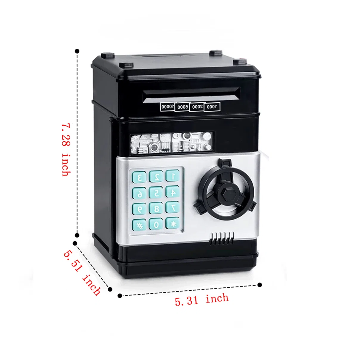 Salvadanaio elettronico per banconote e monete, con inserto automatico, per banconote, cassetta di sicurezza, password, bancomat, regalo di compleanno per bambini,cartone animato (nero)