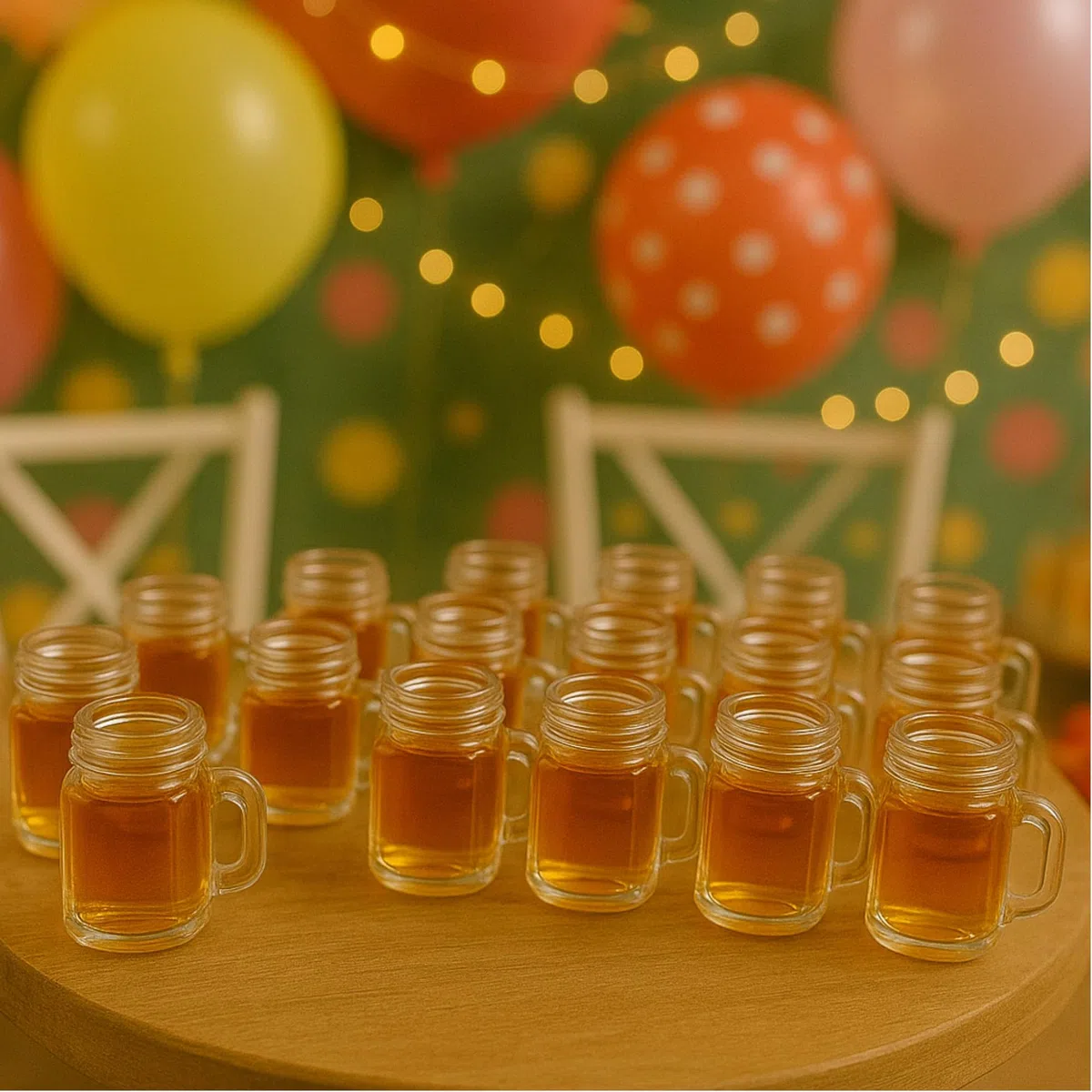 gouveo Set di 24 Mini bicchieri 30 ml con manico e tappo a vite (0,03 l) argentato – Bicchiere da shot, da liquore, di degustazione per buffet, bar di casa, catering (TGH030S)