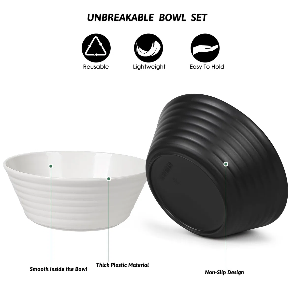 Greentainer Ciotole grandi infrangibili per cereali con coperchio, 750 ml, in plastica leggera, lavabili in lavastoviglie e adatte al microonde, per cereali, insalata, zuppa, noodle, 6 pezzi, colore