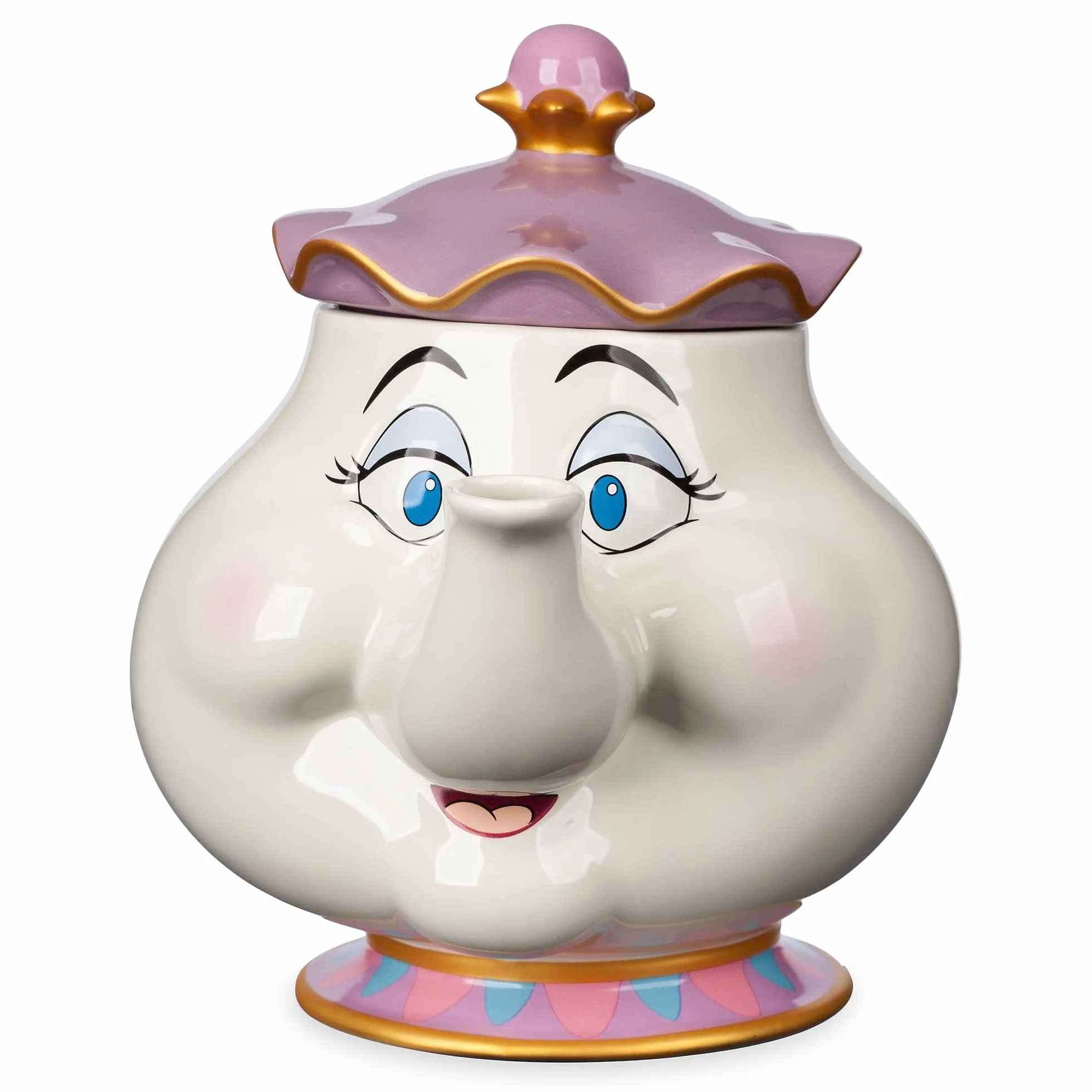 Disney Store grande teiera ufficiale in ceramica di Mrs. Bric, La Bella e la Bestia, teiera per bimbi in gres con dettagli dipinti e particolari in lamina dorata - 945 ml