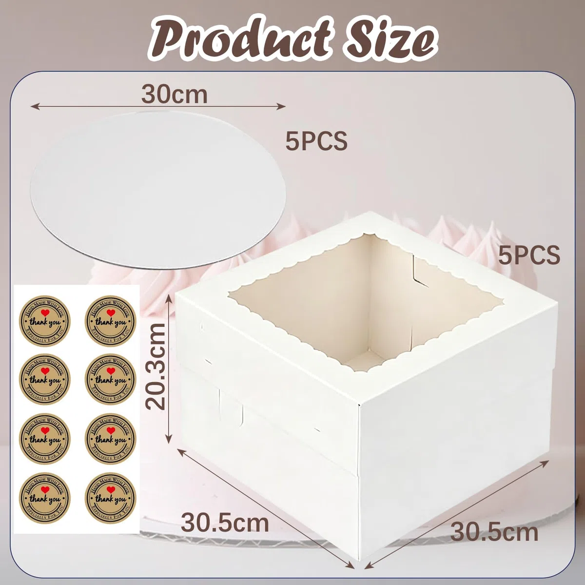 Set di 5 Scatola per Torta, 30,5x30,5x20,3cm, Bianche Scatole per Dolci in Cartone, Scatole per Torte con Finestra Vassoi, Porta torta cartone per Dessert, pasticcini (A)