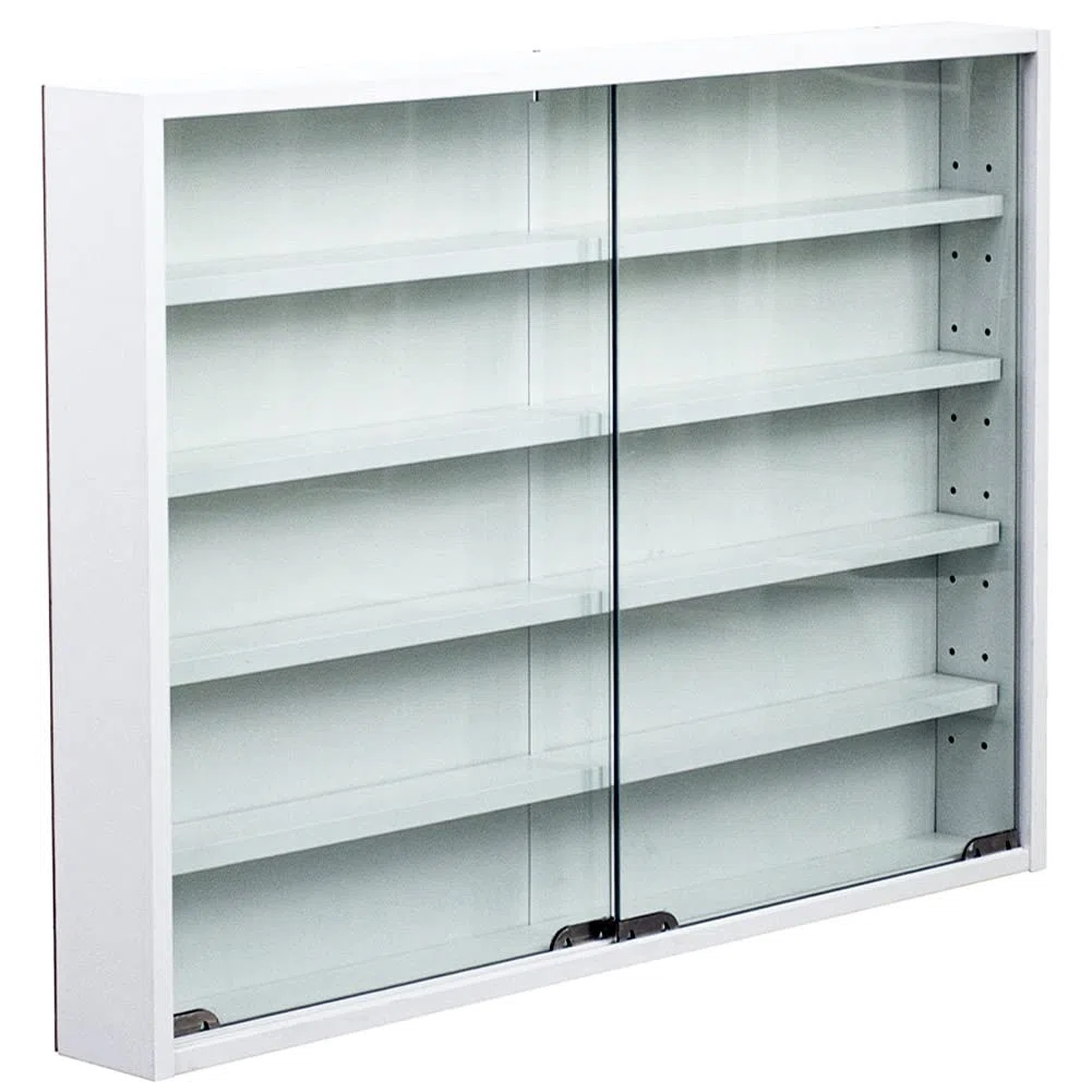 Shally Dogan Vetrina per Collezioni e Miniature, Vetrinetta da Esposizione per Collezionismo, Design Moderno con Linee Squadrate, Bacheca in Legno di Colore Bianco, 80 x 10 x 60 cm