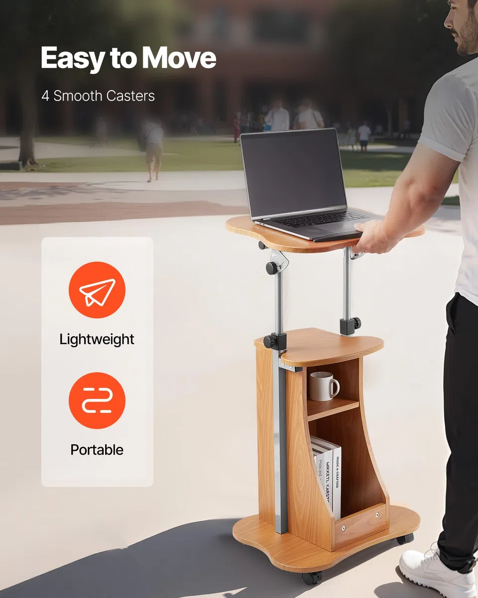 VEVOR Supporto per Podio, Capacità di Peso 10 kg Podio per Conferenze con Ruote Bloccabili, Ampia Superficie di Lettura e Vano Portaoggetti Aperto, Altezza e Angolazione Regolabili, per Discorsi