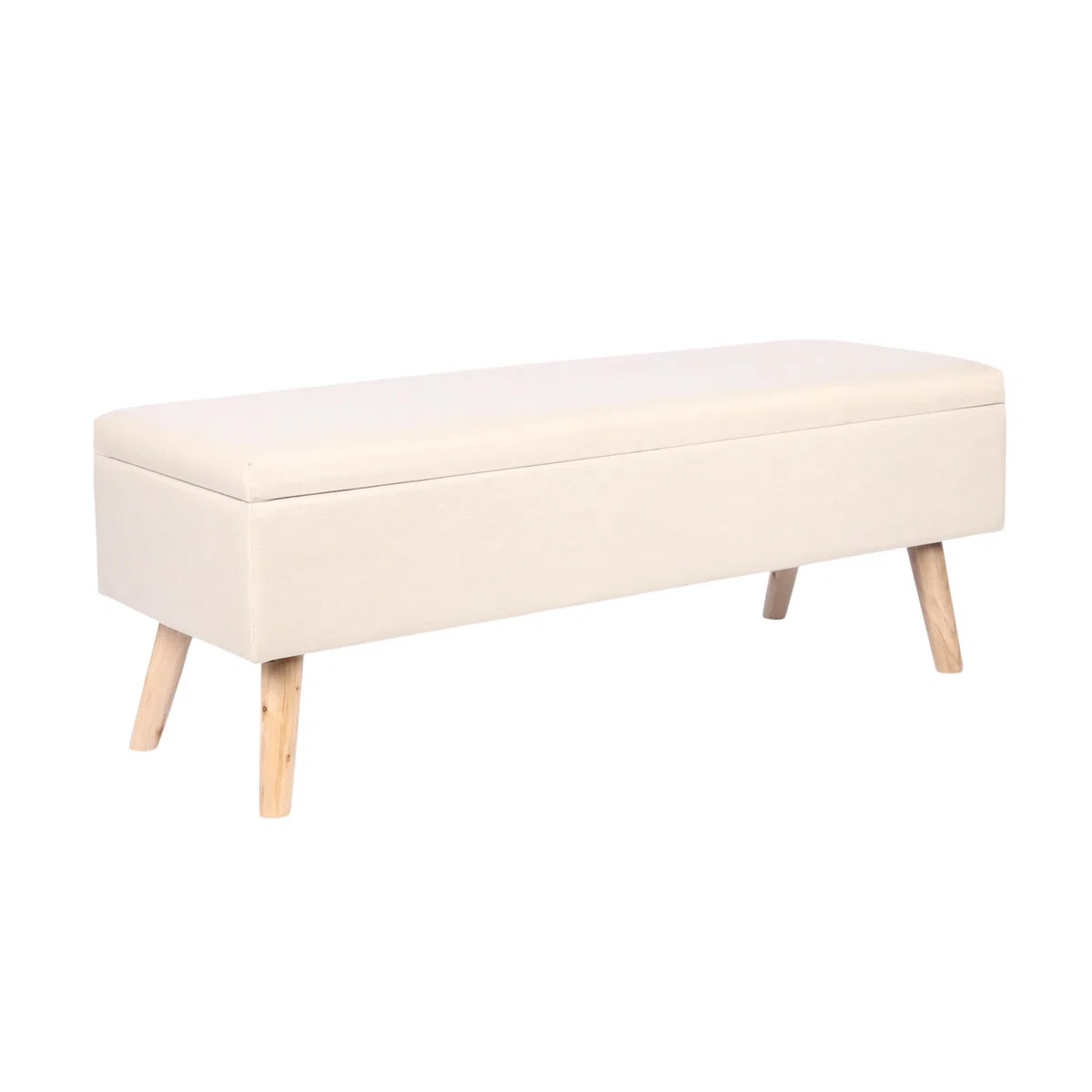 Panca Relaxdays in Lino, con Contenitore, HxLxP: 40 x 110 x 40 cm, Gambe in Legno, Panca Imbottita Beige