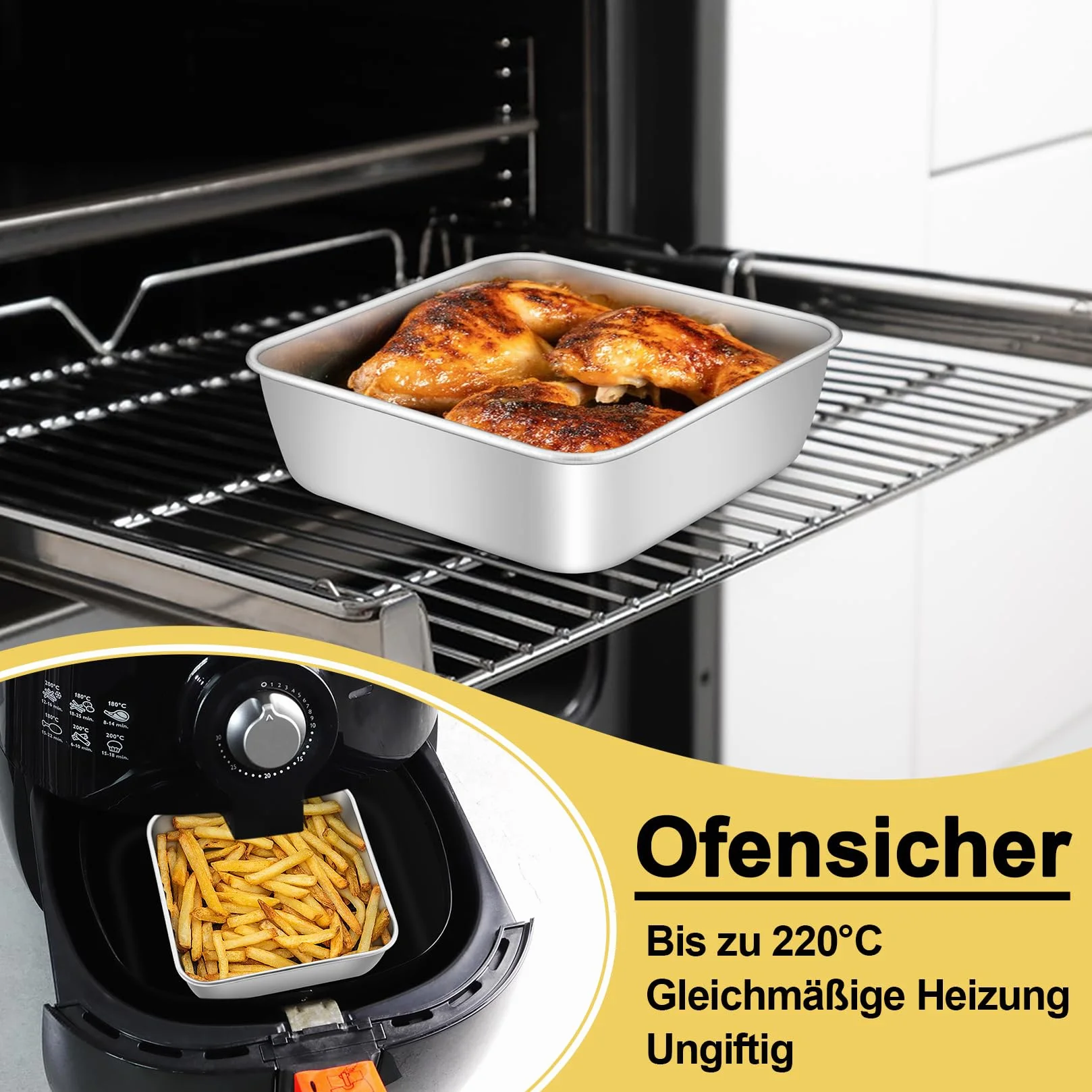 Set di 2 stampi quadrati per torte, in acciaio inox, perfetti per torte, brownie, lasagne, sani e lavabili in lavastoviglie, 15 x 15 x 5 cm