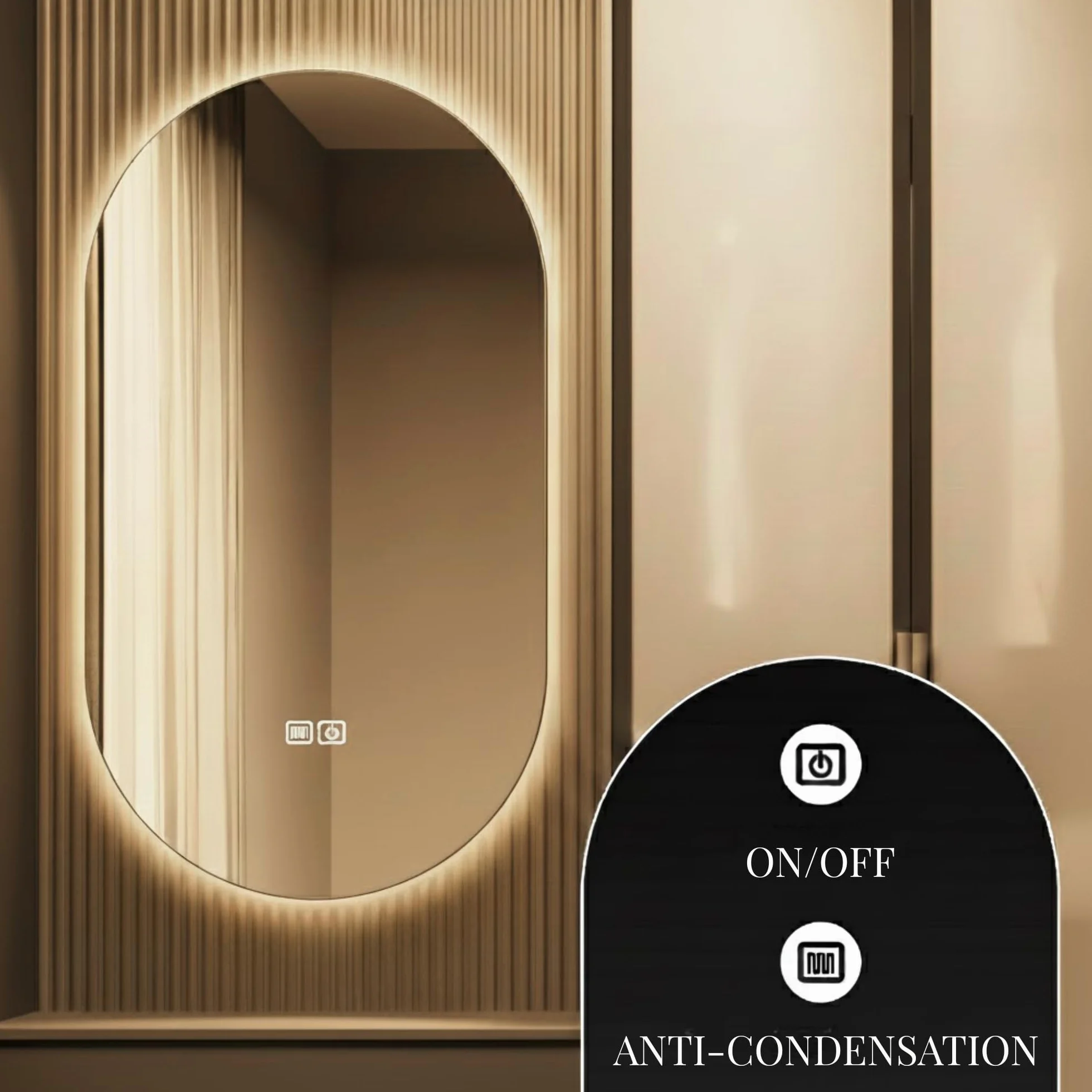 Bayt Specchio da bagno - Specchio da parete ovale con illuminazione - Antiappannamento - 2 modalità di illuminazione - 50x90cm - bianco