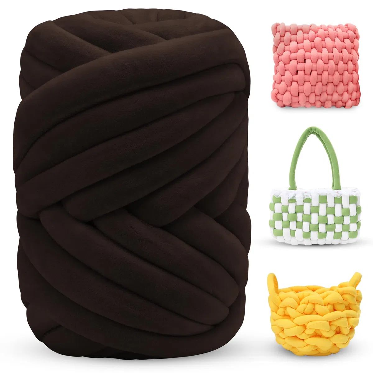 Fettuccia per Borse a Uncinetto, Filato Gigante 500g Filato di Lana Morbida Chunky Yarn Tubolare, Gomitoli Lana Grossa per Coperte a Mano, Animali Domestici, Letto (Giallo Caffè)