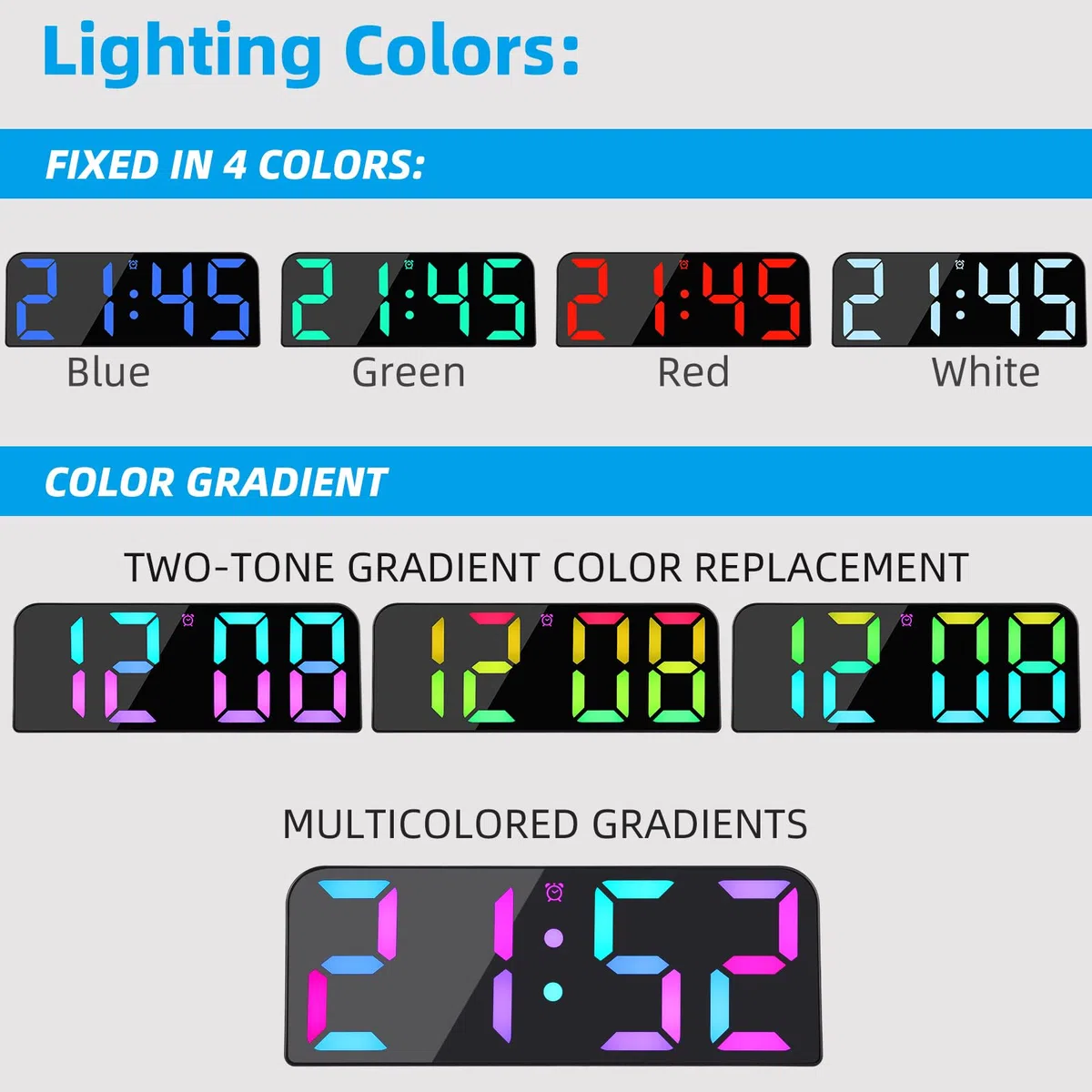 Koolertron Orologio da Parete Digitale Mini con Telecomando, 9.5" Moderni Orologio Sveglia Digitale con 8 Stili colori LED Display, 3 Allarme,Conteggio su/Giù,Ora,Data,Temperatura per Casa Cucina