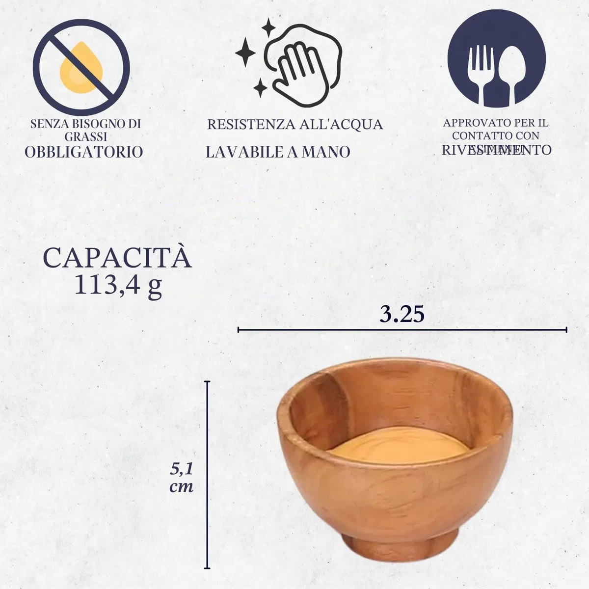 Set di 6 ciotole piccole in legno di acacia | 120 ml ciascuno | Tazze da cucina in legno per servire salse, salse, noci, caramelle e condimenti | Mini tazze carine | 13x5 cm